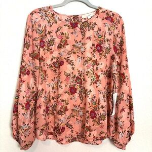 NWT LOFT Pink Burnout Floral Ballon Sleeve Blouse Top Women’s Medium Career